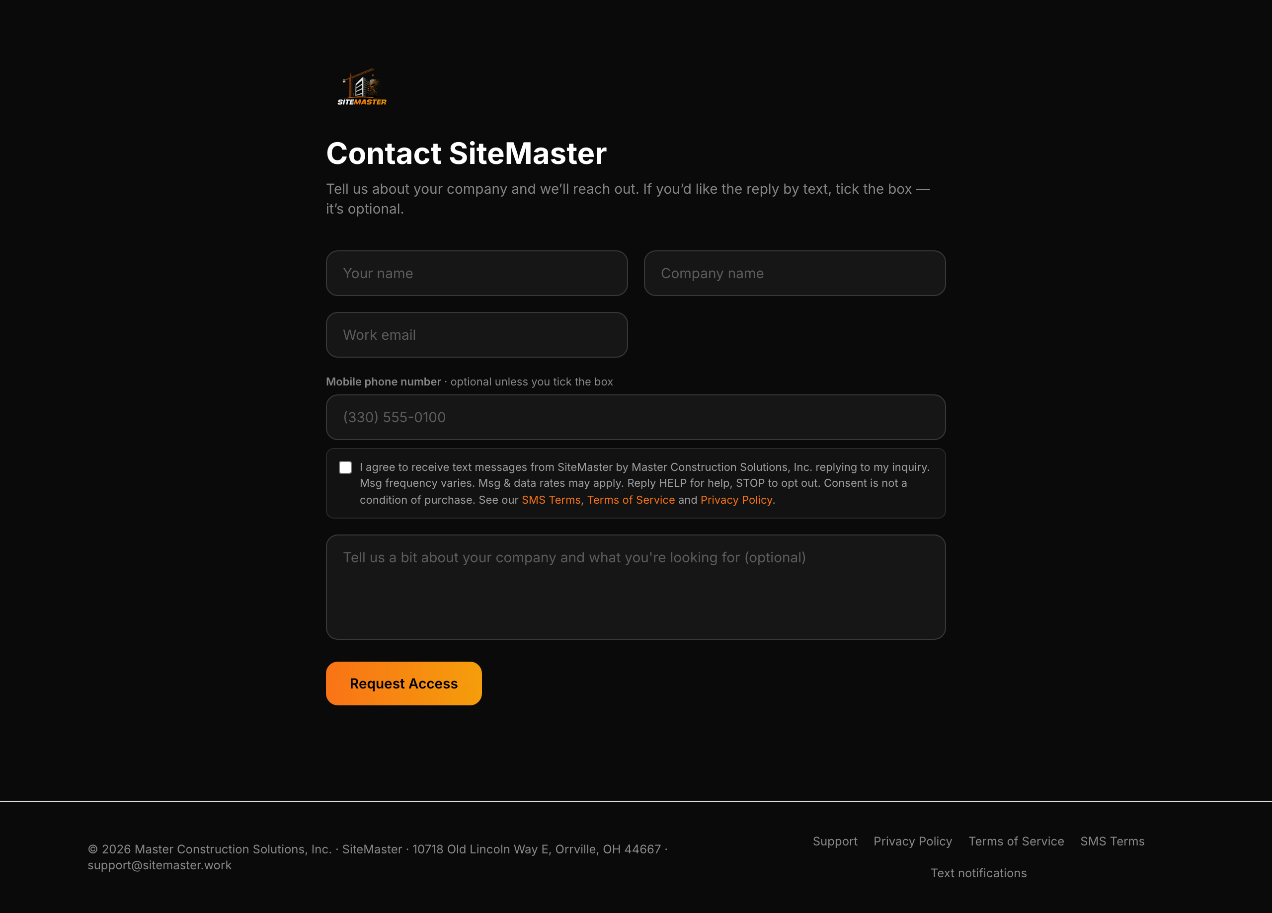 sitemaster.work/contact → the inquiry form