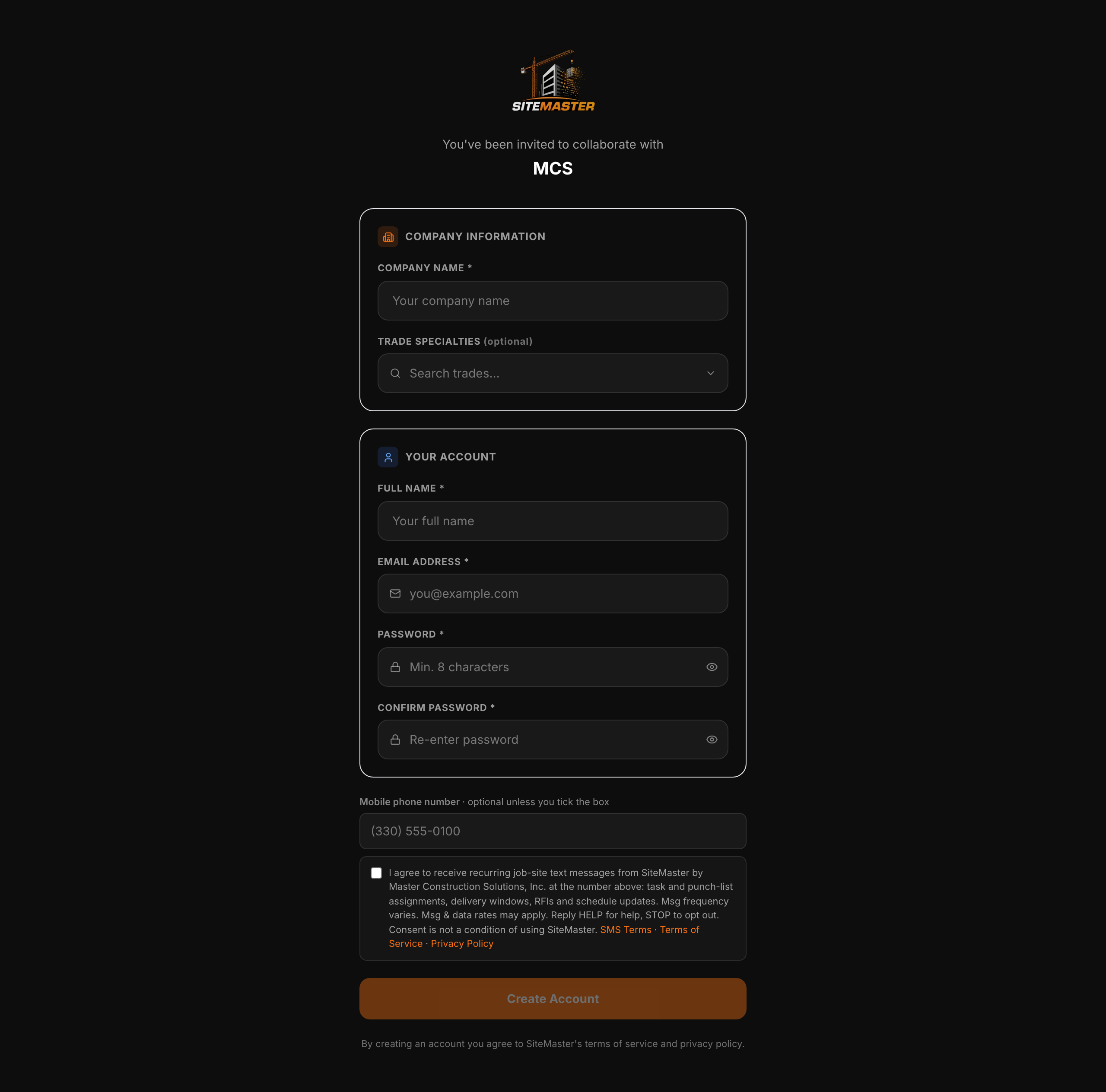 Web app → Activate account → Profile step